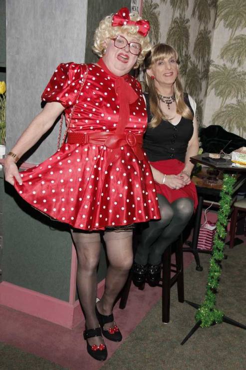 Emily Sheldon poses in polka dots with Angela